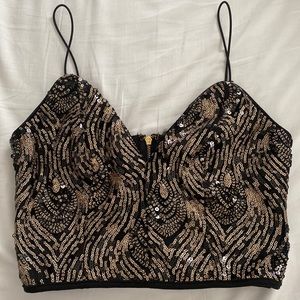 Windsor Black & Gold Sequin Crop Top